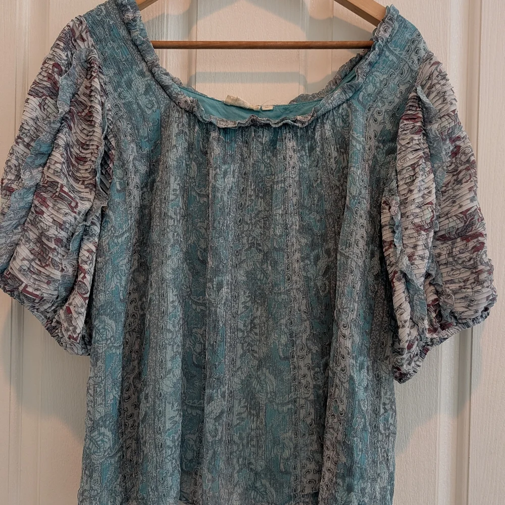 ANTHROPOLOGIE-Pintucked Chiffon Blouse- Size Large